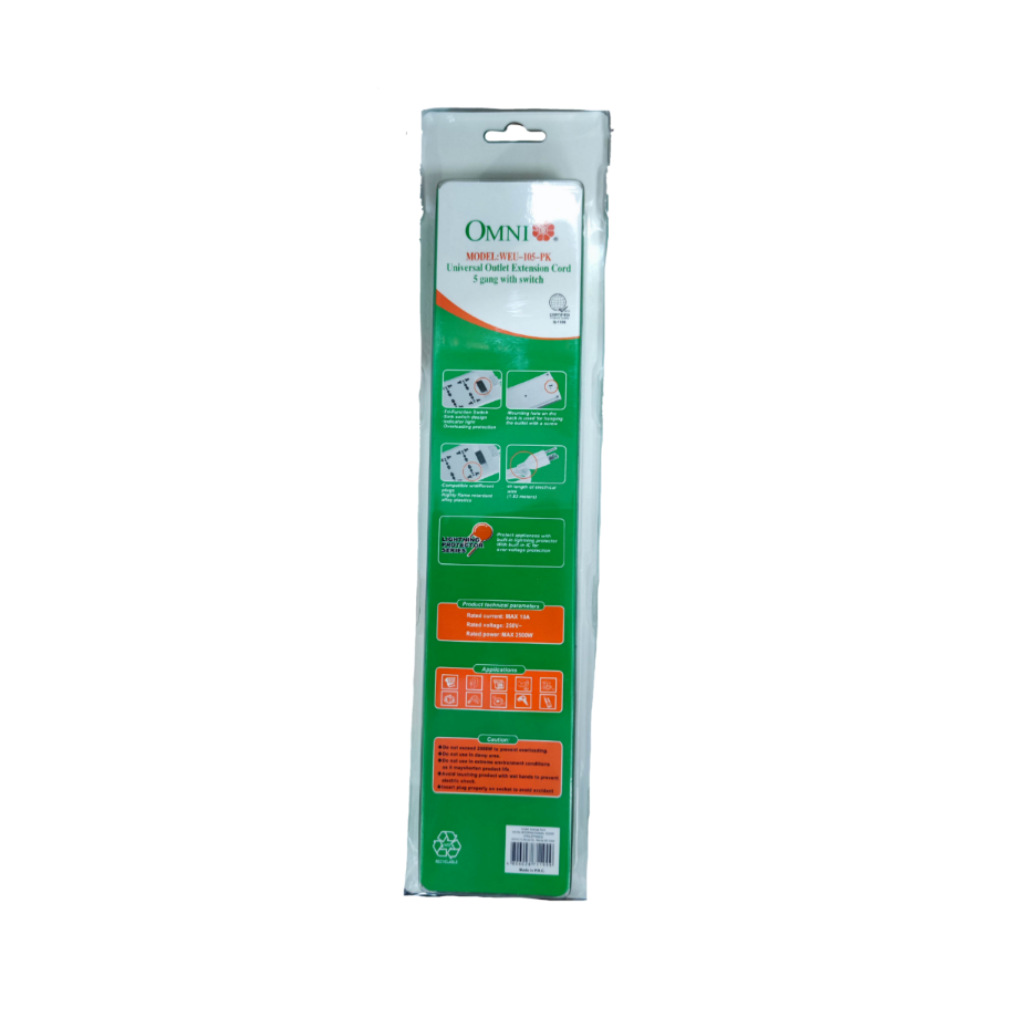 Omni WEU-105-PK power strip with multiple outlets and surge protection for safe device connections