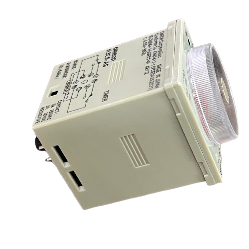 Omron multi range timer relay 8 pin front dial adjustable timer unit with schematic printed on housing