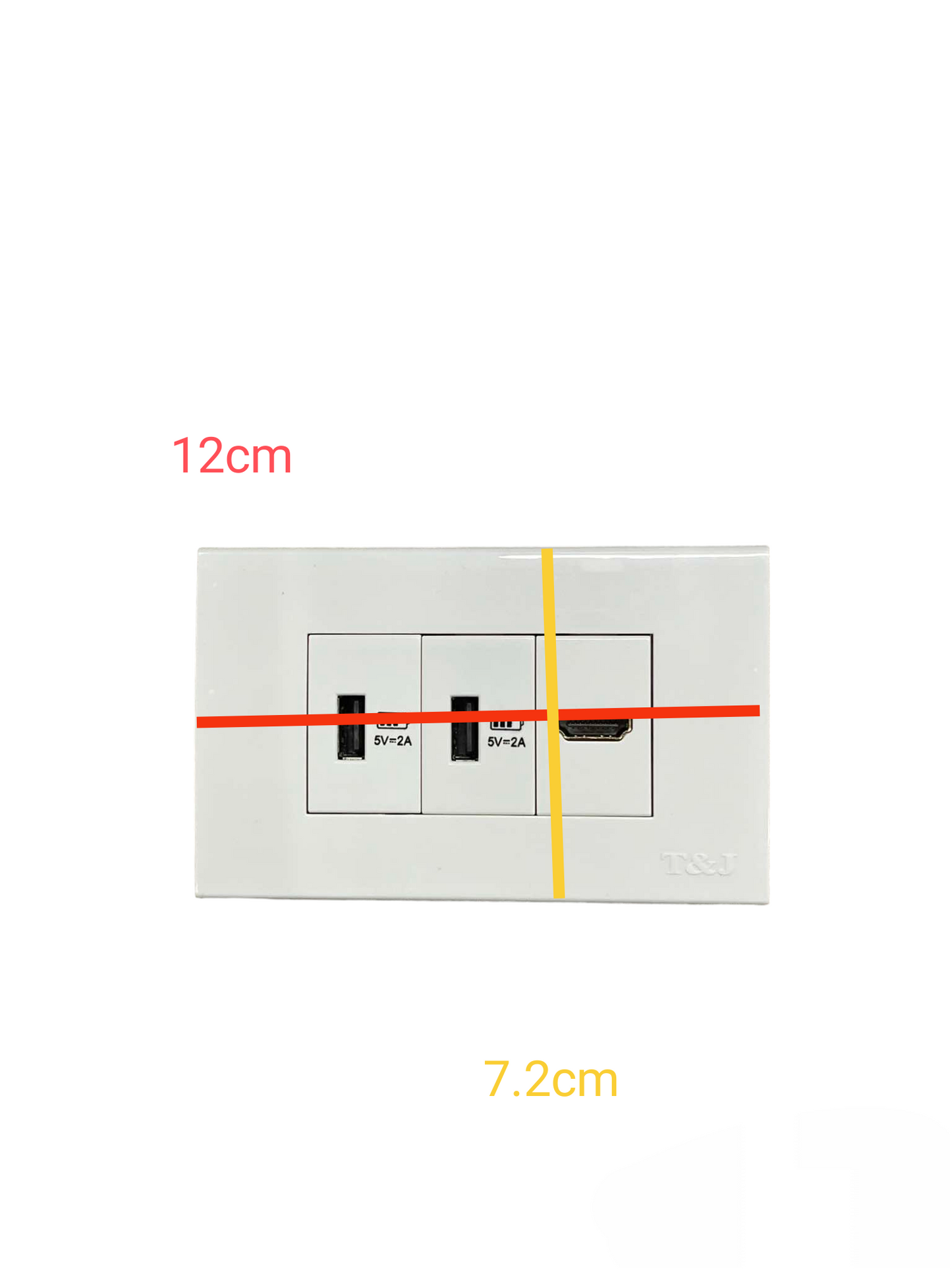 T&J power point wall plate with 2 x USB-A Outlet and 1 HDMI Outlet in white finish