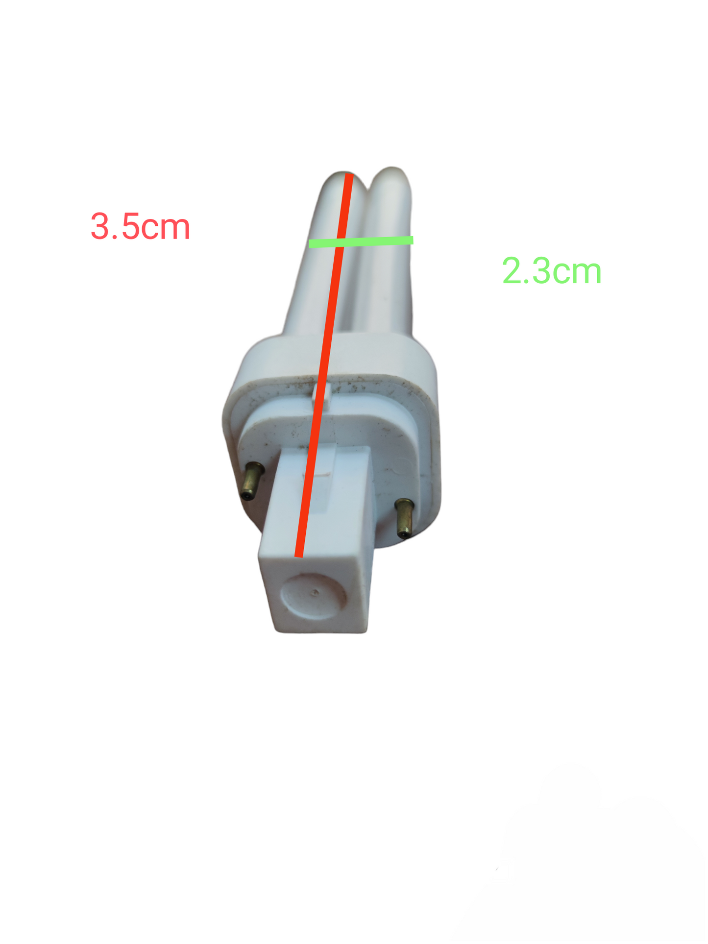 Osram 13W Pinlight Dulux D G24d-1 compact fluorescent bulb with two-pin base and measurements shown