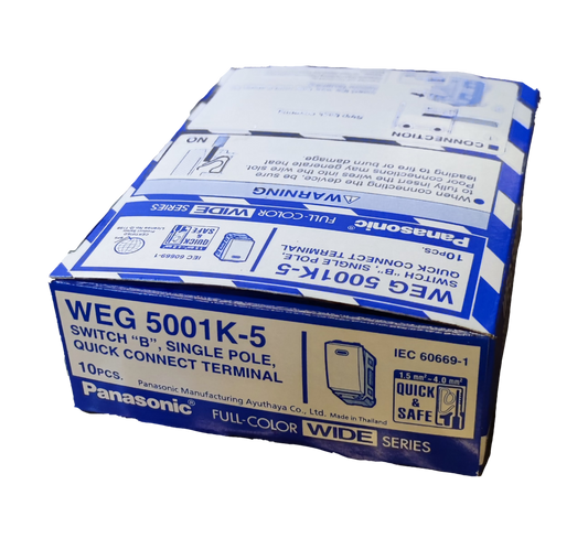 Panasonic 1 Way Switch Wide Series WEG5001K-5 box of 10 single pole quick connect switches