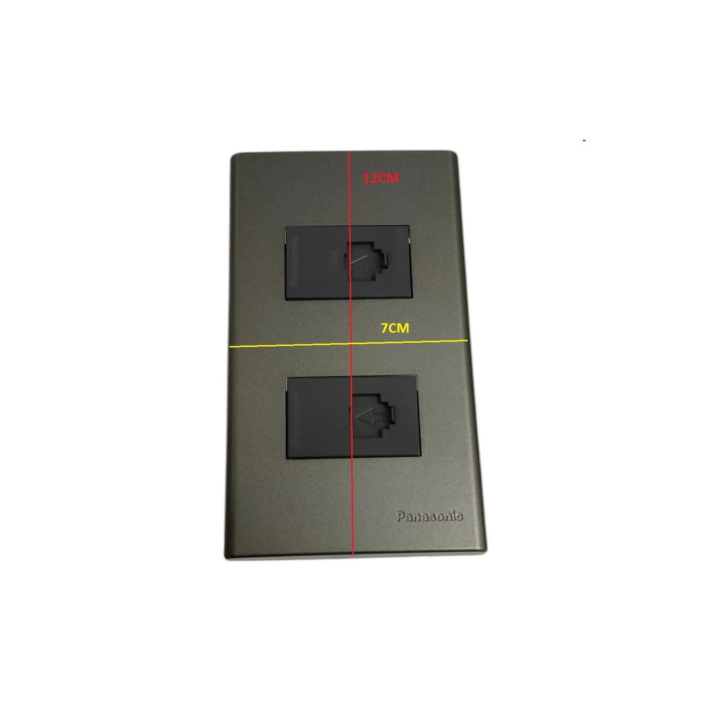 Panasonic 2 gang data outlet with two black Ethernet ports on a gray wall plate