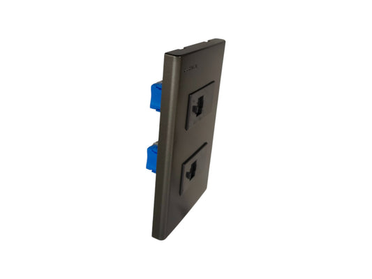 Panasonic 2 gang data outlet with dual ports in a sleek dark finish for network connectivity