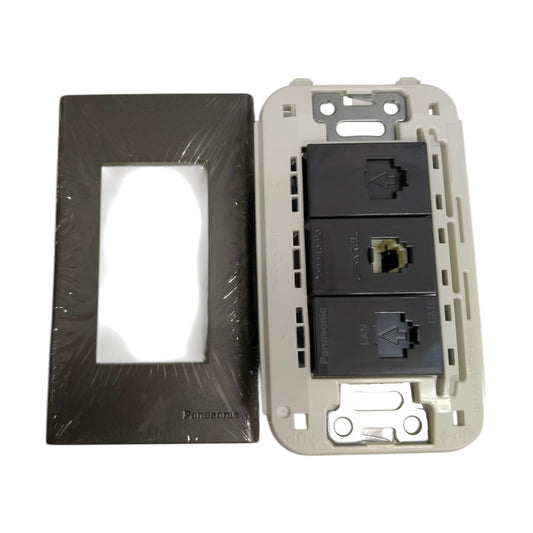 Panasonic 3 gang Cat6 ethernet wall outlet metallic gray with a sleek design for reliable connectivity
