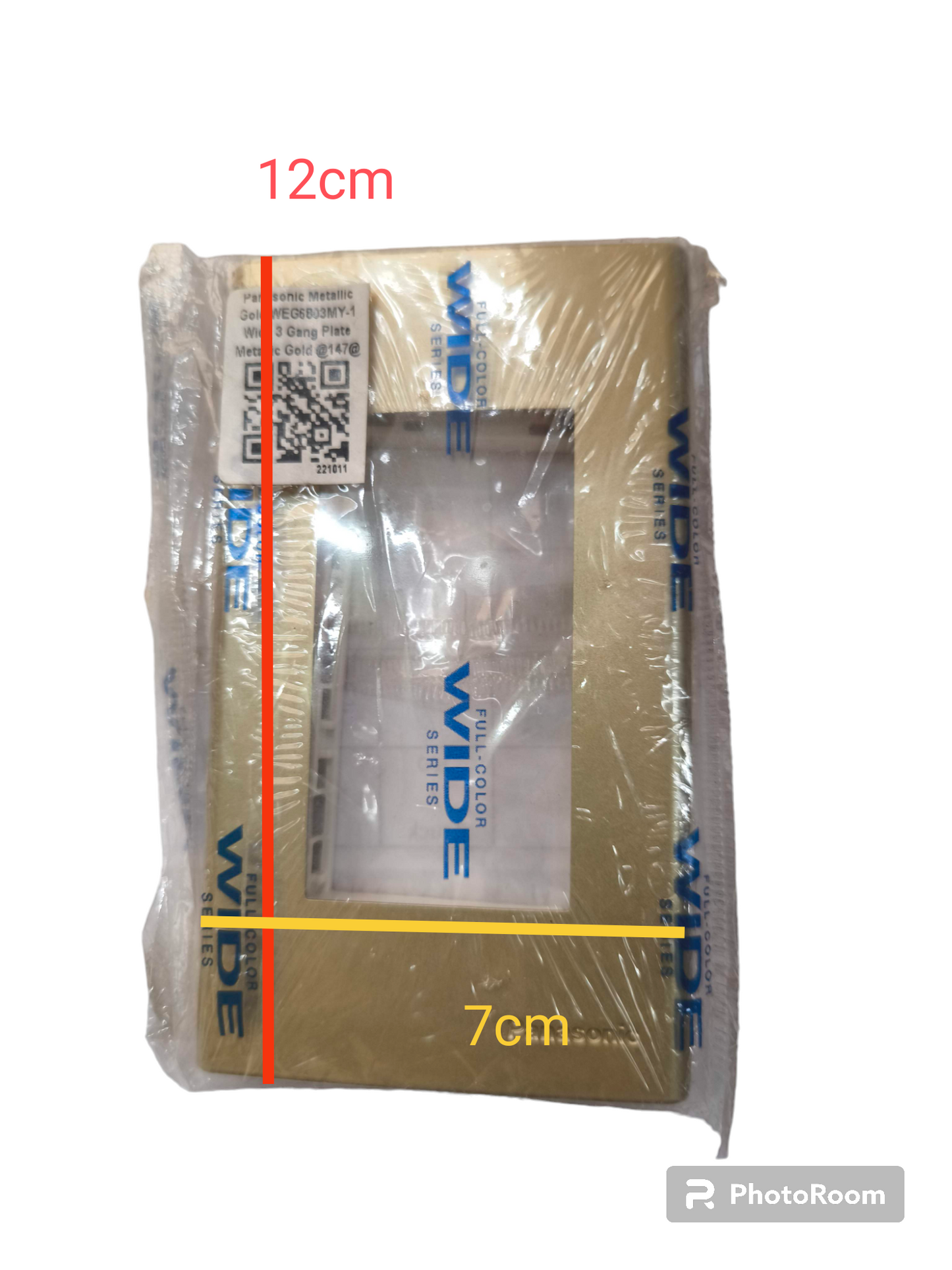 Panasonic 3 Gang Plate Metallic Gold power points switch and plug cover plate packaged in plastic