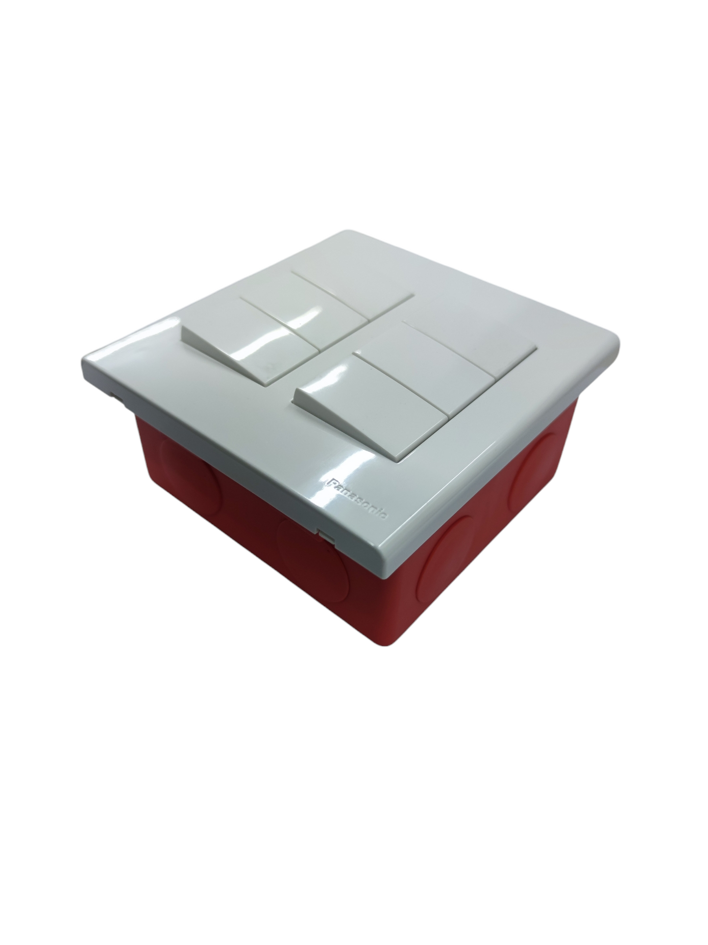 Panasonic 6 gang 4 way switch with white rocker switches and red mounting box