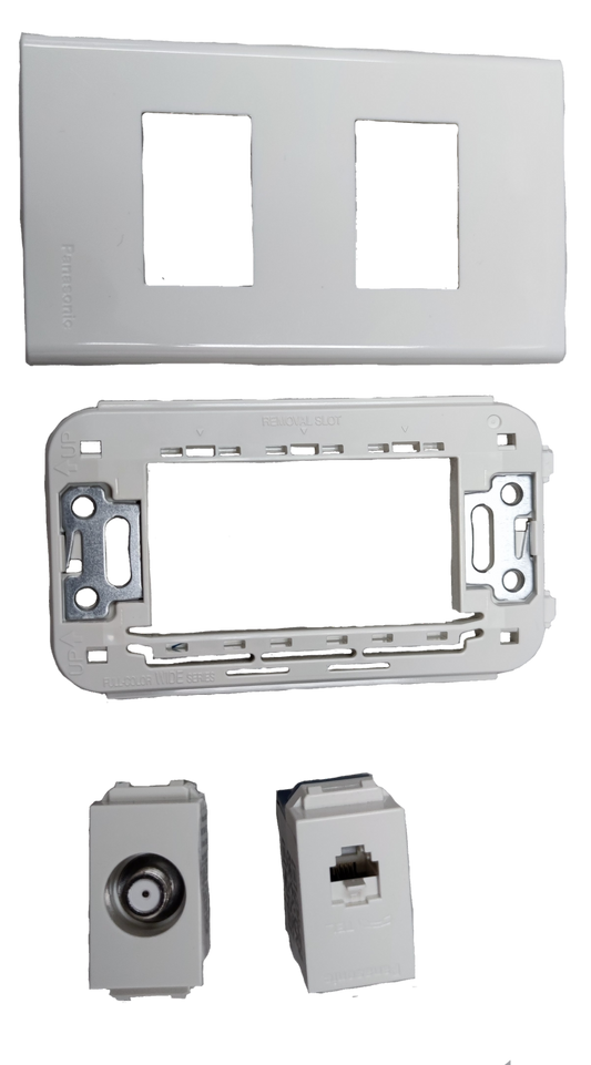 Panasonic power points with Cable Outlet and Telephone Outlet components and faceplate