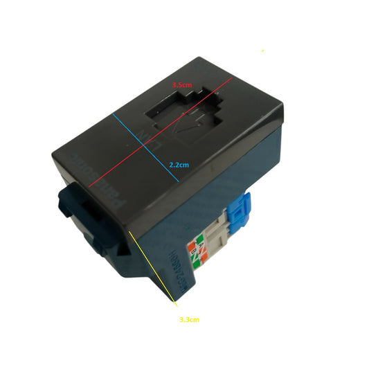 Panasonic Powerline Network Adapter showcasing CAT6 Data Modular Box Rj45 with clear dimensions for easy setup
