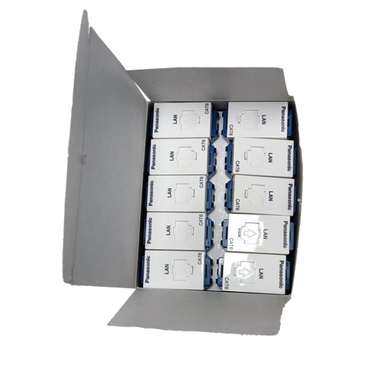 Box of Panasonic CAT6 Data Outlet LAN ports for network connectivity in electrical circuitry
