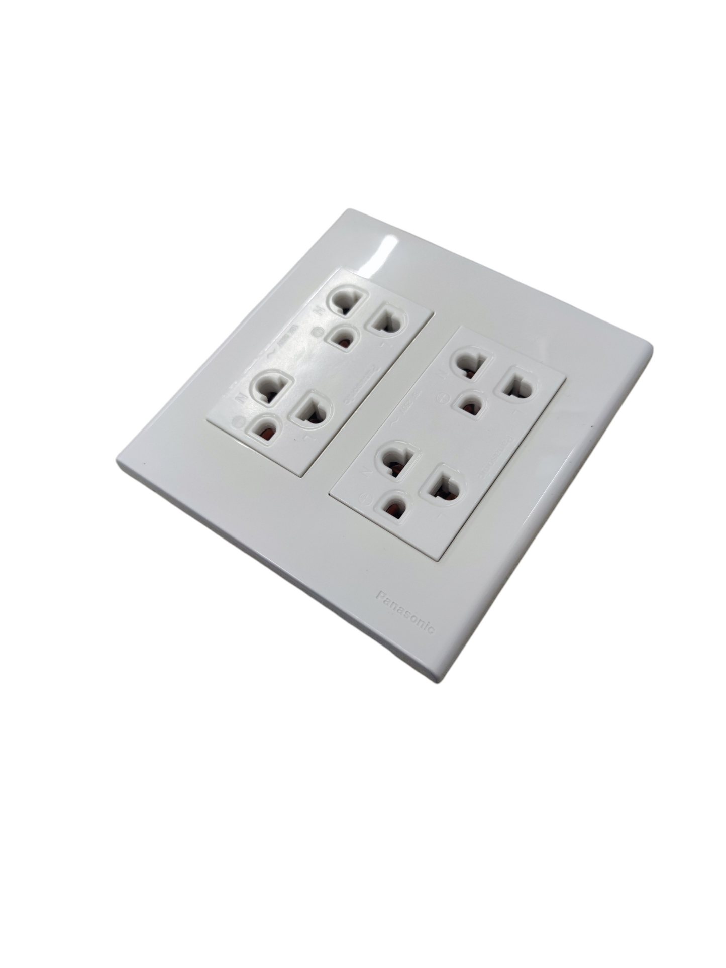 White duplex socket outlet with ground 16A by Omni Panasonic and Kopez for power points and switches
