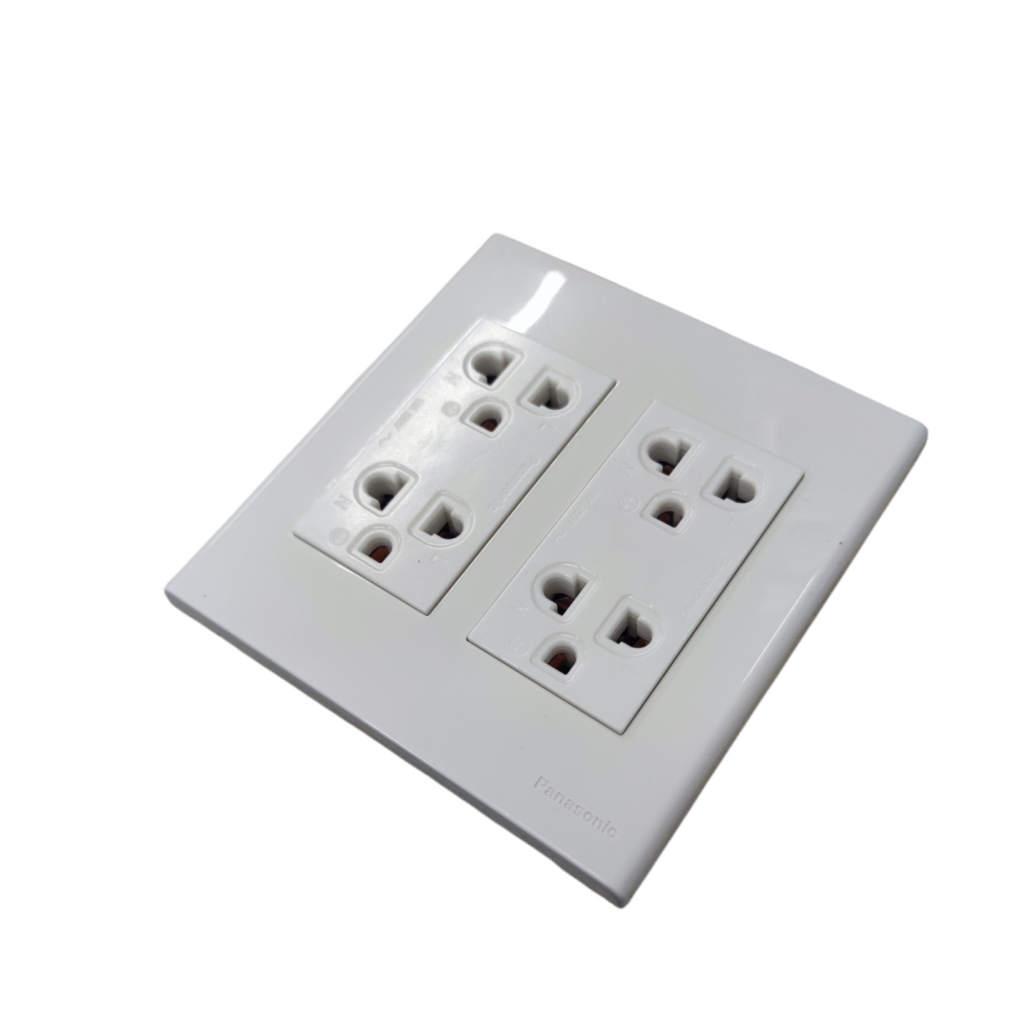 White duplex socket outlet with ground 16A by Omni Panasonic and Kopez for power points and switches