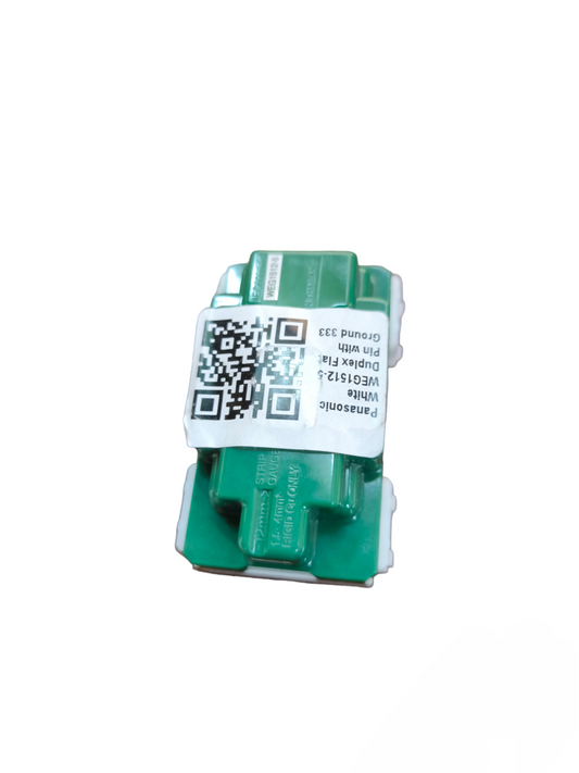 Panasonic duplex outlet 220V 15A green modular in wall receptacle unit with QR code label