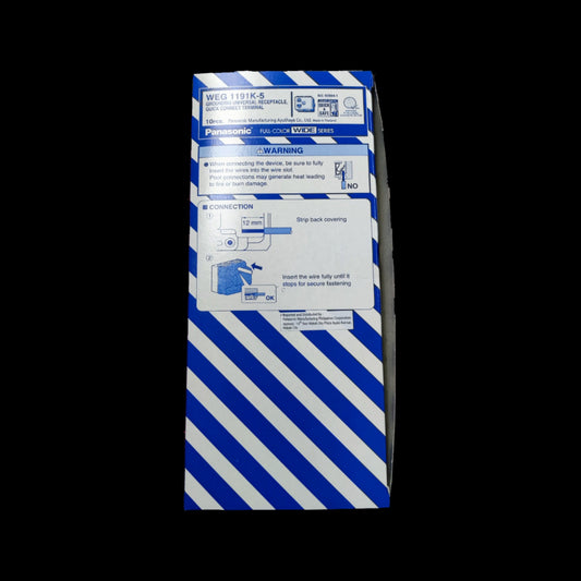 Panasonic Universal Receptacle Quick Connect Terminal packaging with connection instructions