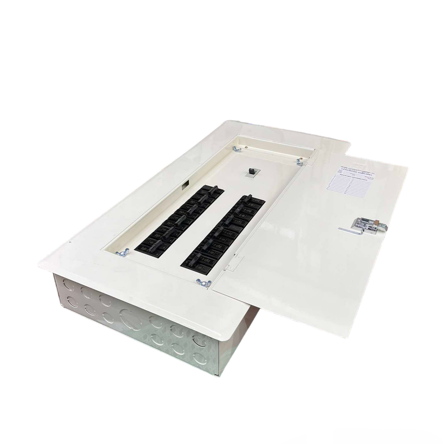 Koten and GE electrical Panel Board 175A 250SP 2Pole Main with white metal enclosure and circuit breaker slots