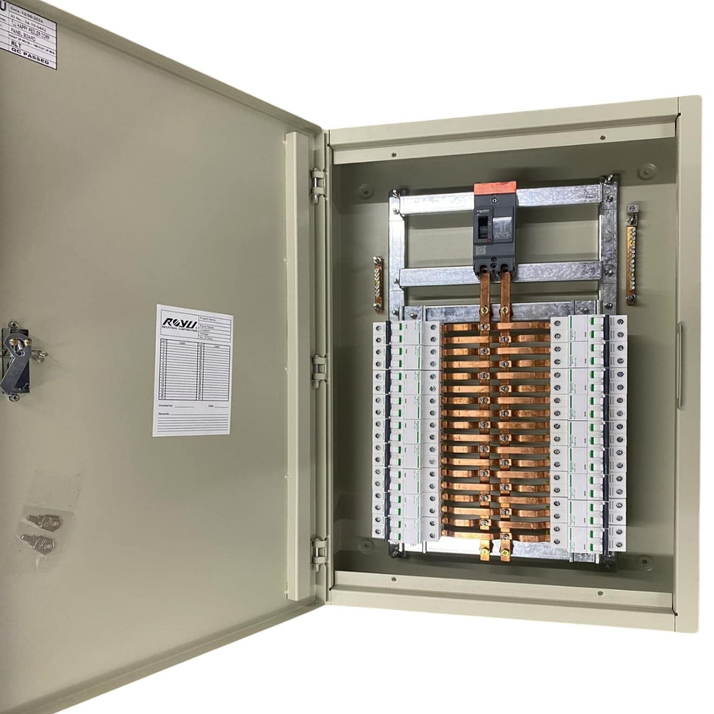 Schneider Panel Board EZC100H 75A 2 Pole electrical circuit breaker panel with open metal enclosure