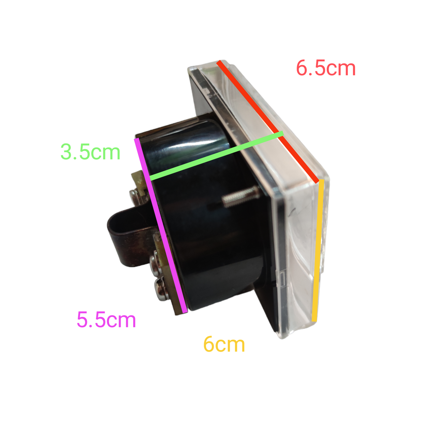 50A DC Panel Meter 60mm x 60mm electrical component from Japan with side view and dimension markings