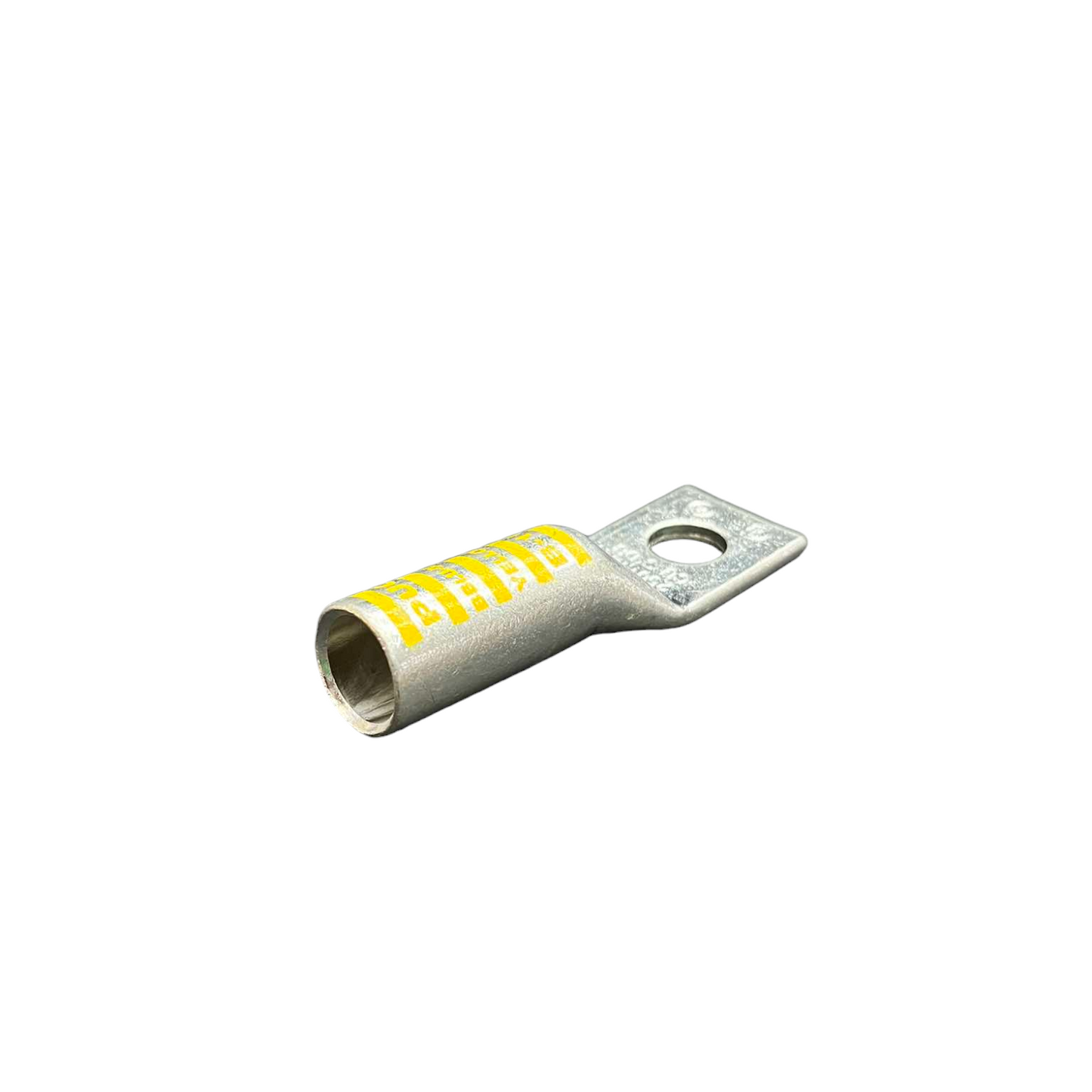 Pennunion Terminal Lugs Long Barrel 125mm silver electrical connector with yellow labeling