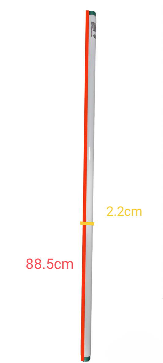 Philips 30W T-8 Fluorescent Tube measuring 88.5 cm long and 2.2 cm in diameter compact fluorescent bulb