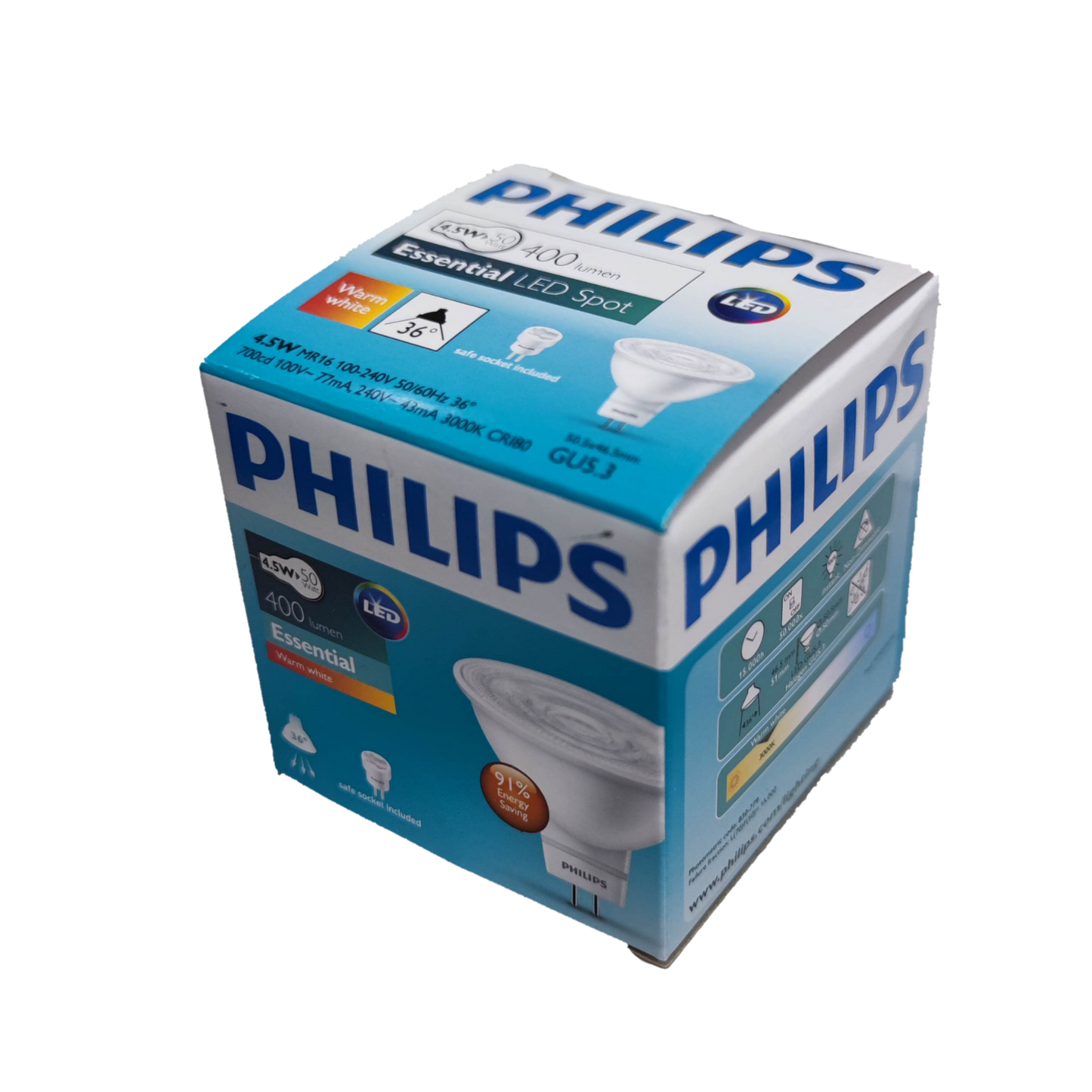 Philips MR16 LED bulb 4.5W warm white Essential LED Spot in retail box
