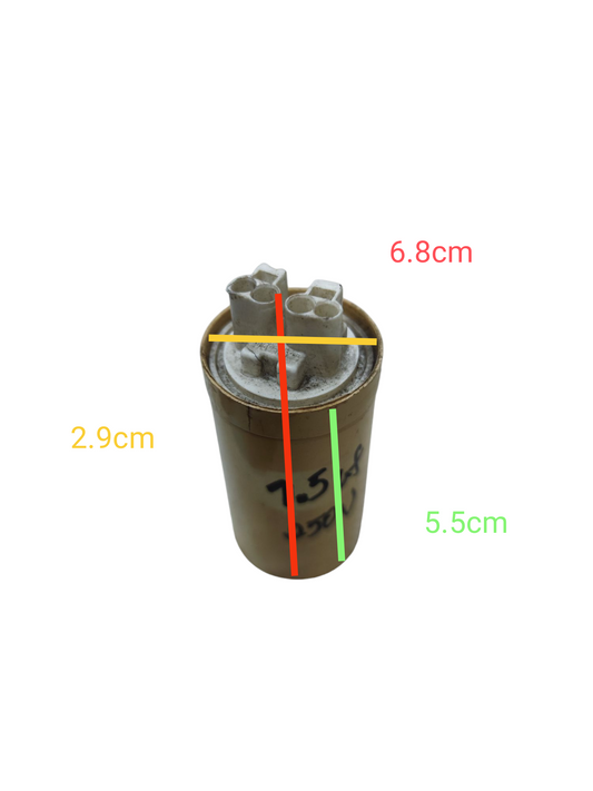 Plessey 250V AC Running Capacitor with dimensions 6.8cm height and 2.9cm diameter for electrical applications