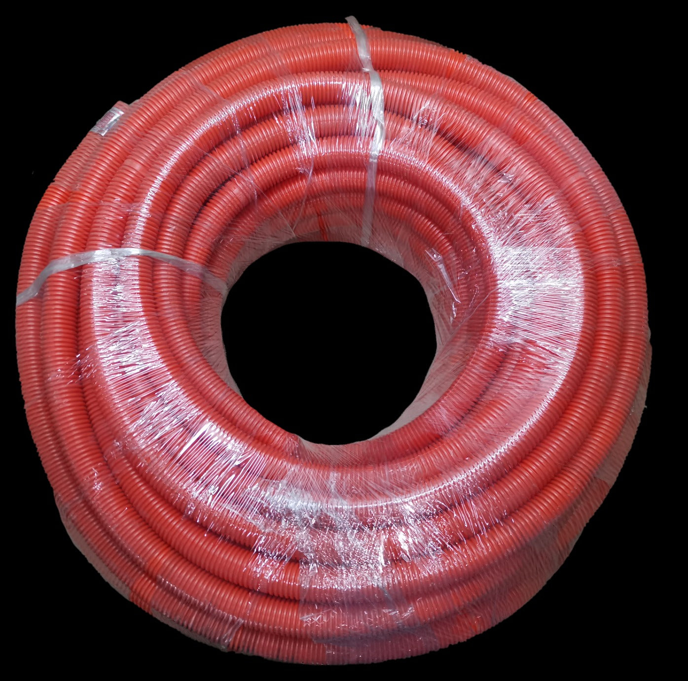 Poly Flexible Hose 1 Inch red corrugated electrical conduit wrapped in plastic for wiring protection