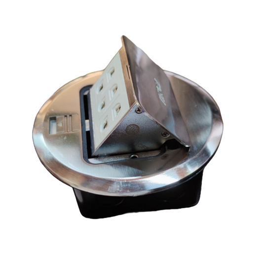 Royu Pop-Up 3 Gang Outlet Universal 10A 250V stainless steel recessed power point with three sockets