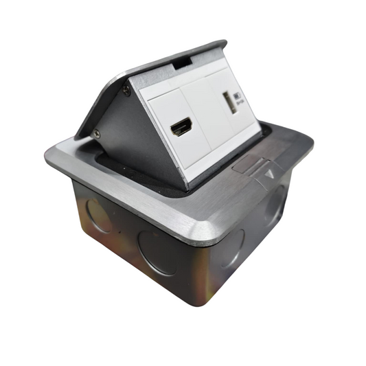 T&J Pop-up HDMI Outlet and USB-A 5V DC 2100mAh with metal frame for desk installation