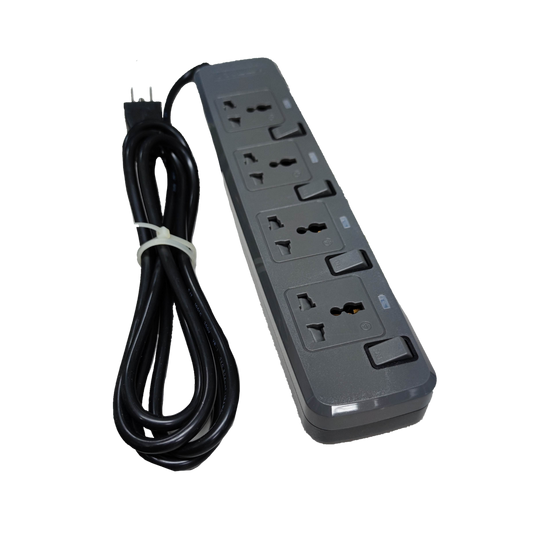 Royu power strip with 4 outlets with individual switch and attached black extension cord