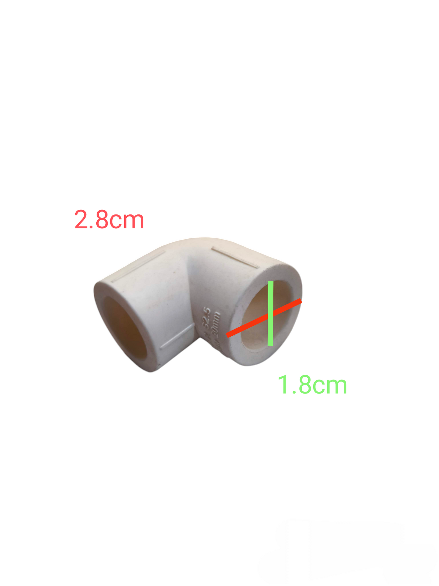 Meco PPR Elbow 90 Degrees white pipe fitting with 2.8cm and 1.8cm dimensions for plumbing