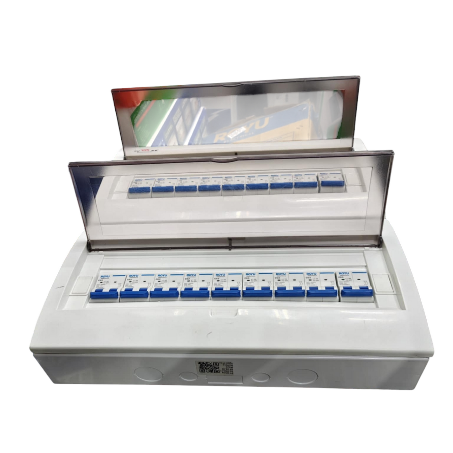 Royu and ZY 50A panel board with 17 branches for MCB. white plastic enclosure with transparent lid