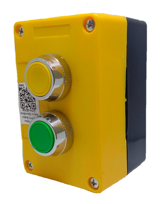Electx push button switch in surface box featuring two colored buttons for easy operation