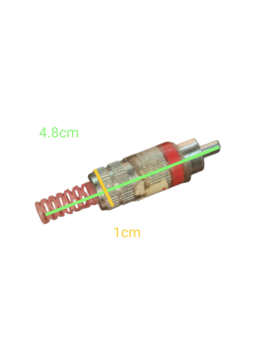 Electx Electrical Supply RCA Plug Connector Male Red with spring and metal casing measuring 4.8 cm length