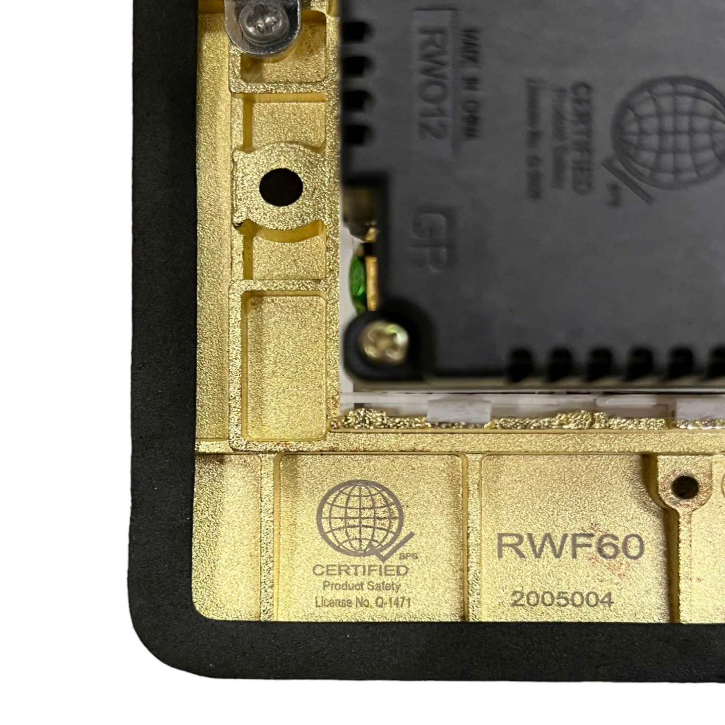 Royu Floor Outlet 1 Gang Telephone Outlet with gold plated inner frame and certification markings
