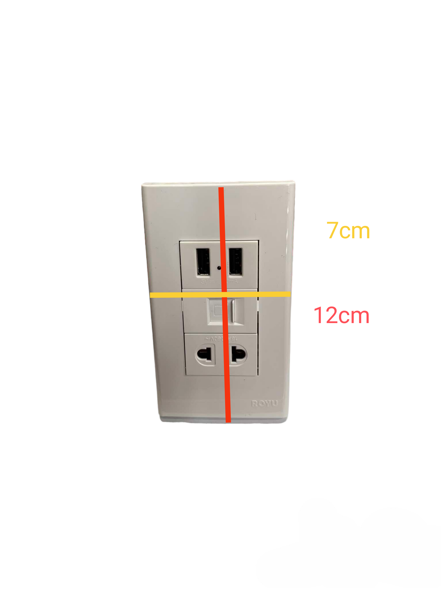 Royu white wall power outlet with universal sockets and USB ports 3 Gang 2 Port USB 2100mAh 5VDC for charging devices