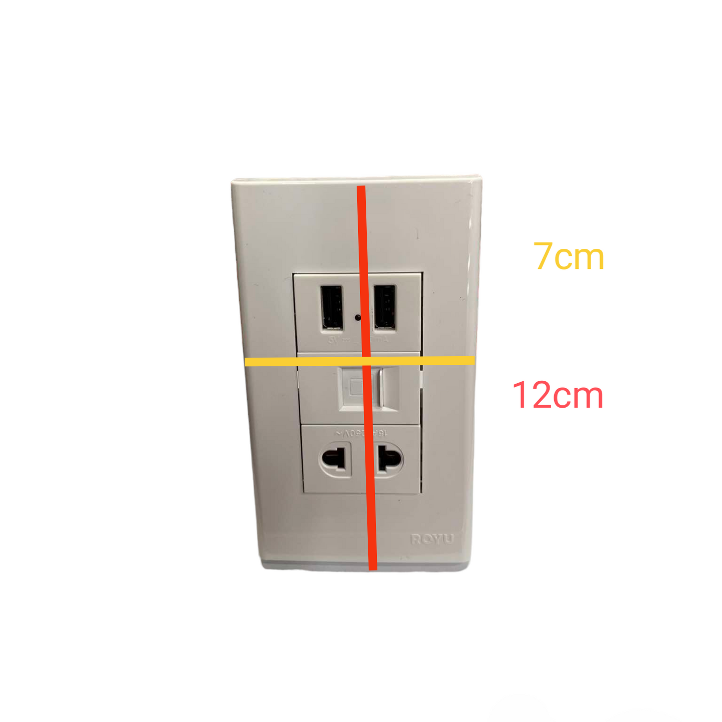Royu white wall power outlet with universal sockets and USB ports 3 Gang 2 Port USB 2100mAh 5VDC for charging devices