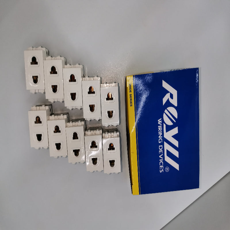 Royu Universal Outlet Receptacle 10A 250V white multiple sockets with blue and yellow packaging box