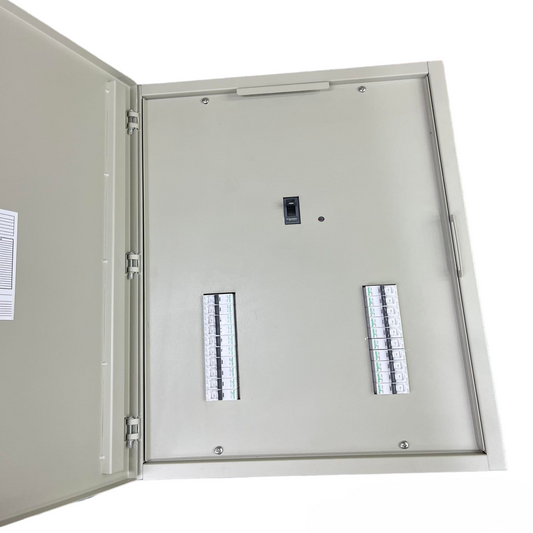 Schneider Royu Panel Board 250A 3 Pole MCCB Main electrical circuitry with open metal enclosure
