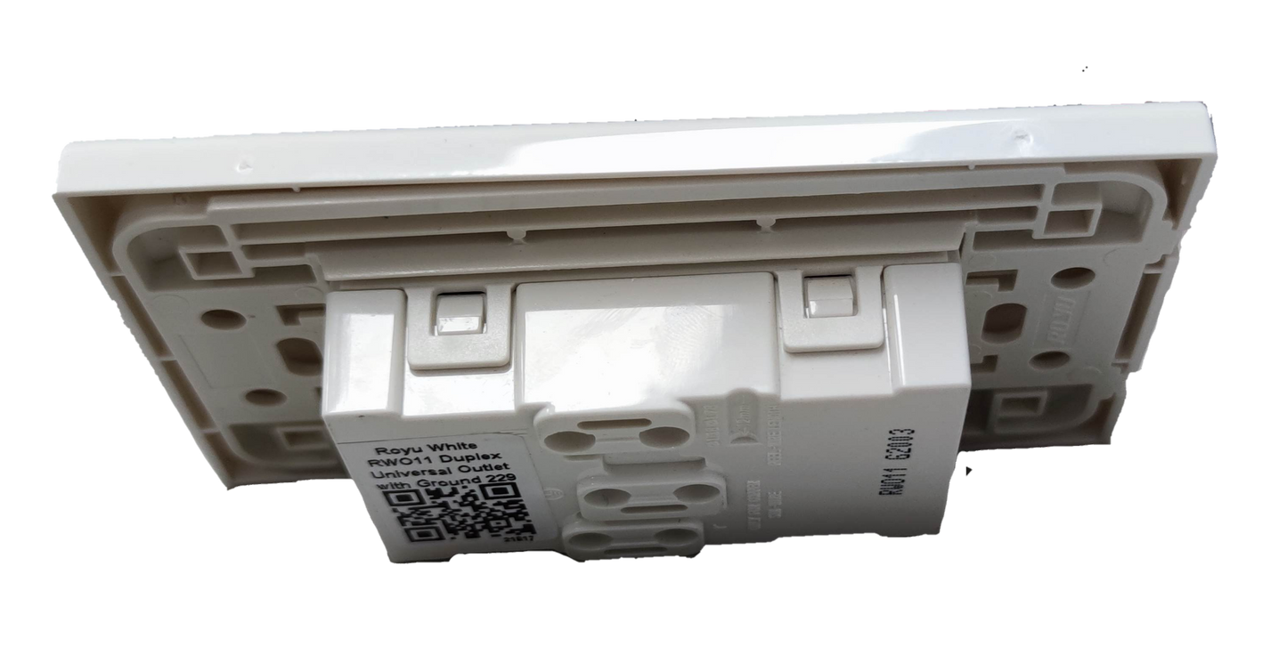 Royu white outlet with ground and plate power socket for electrical installations