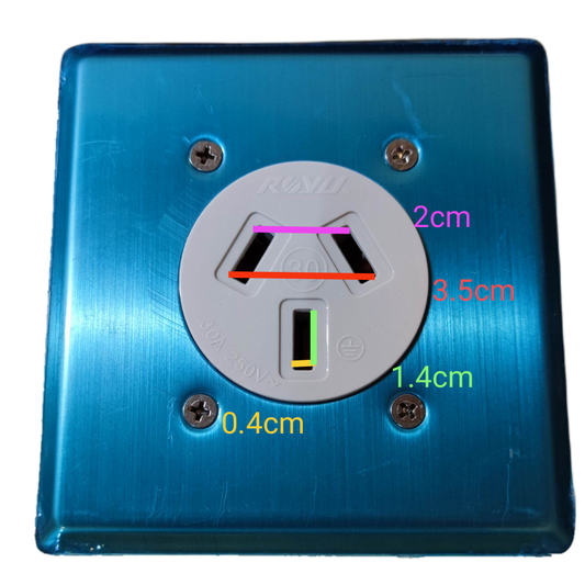 Electx industrial 30A power outlet mounted on blue metal plate with screw fixtures