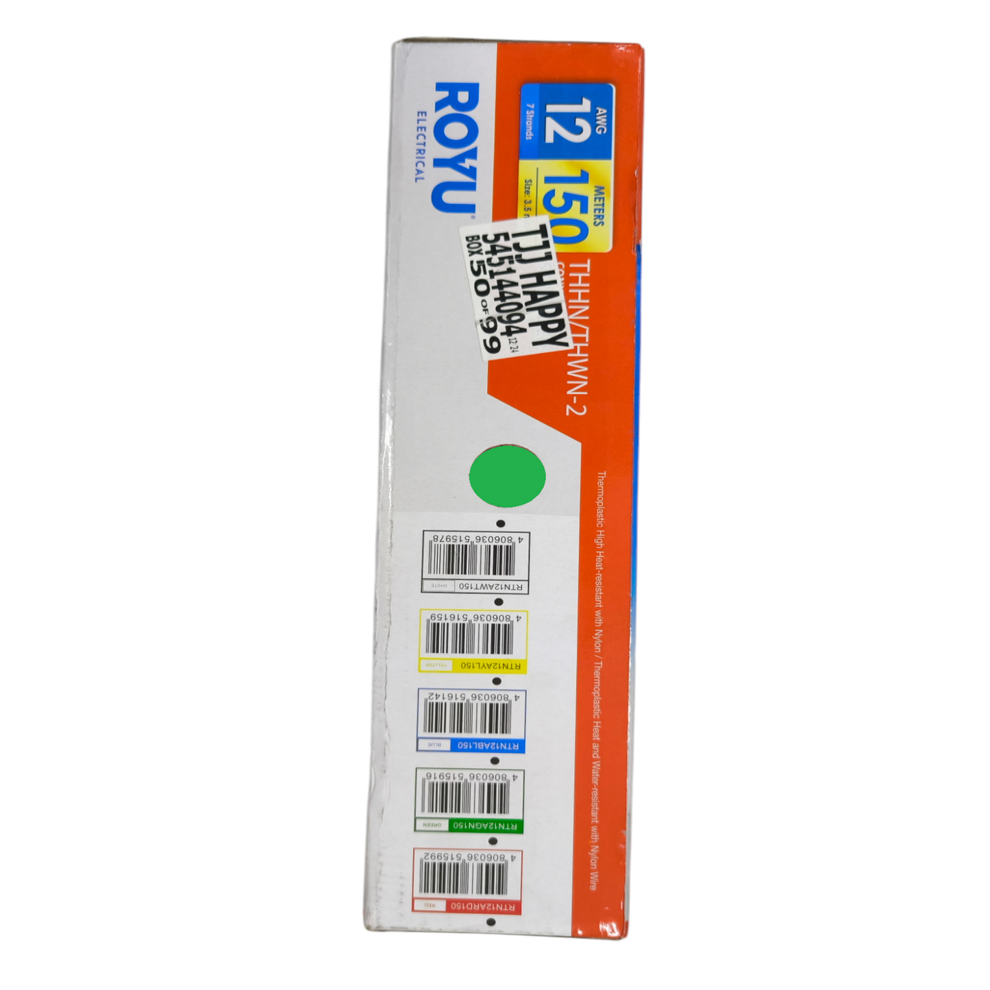 Royu 3.5mm Stranded Wire AWG 12 packaging box with detailed specifications and color codes