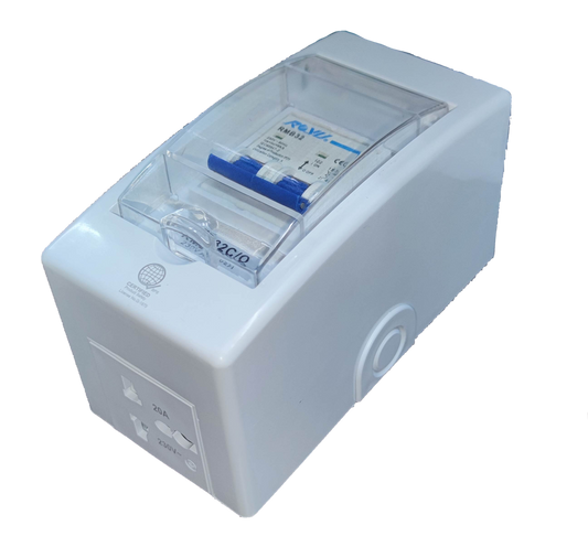 Royu 32A Circuit Breaker 220V 6KIAC in white surface mounted enclosure with clear hinged cover