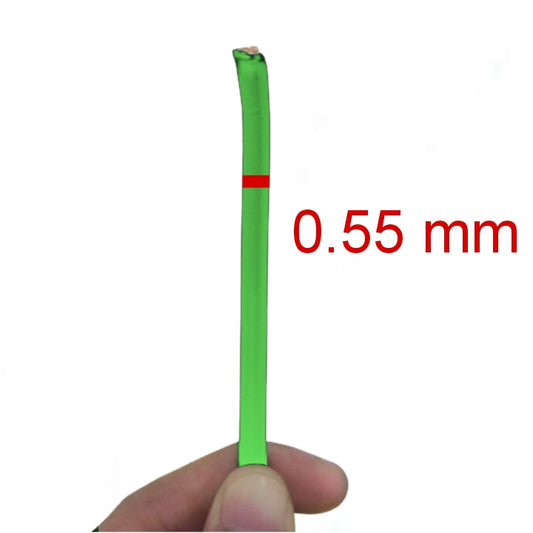 8 AWG green stranded wire 1 Meter Green shown in hand with a measurement of 0.55 mm width