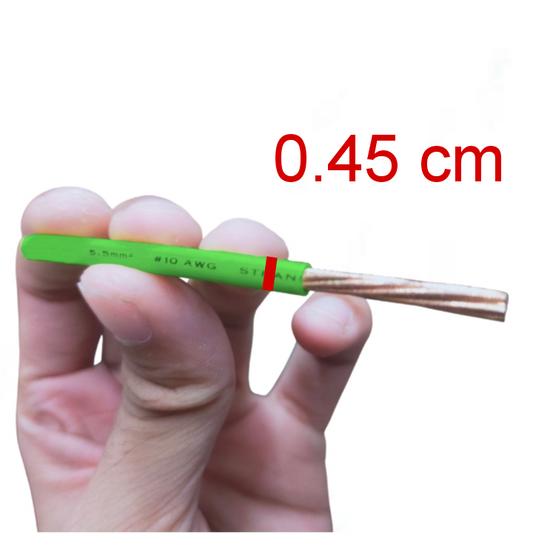 Hand holding green insulated stranded copper wire with exposed conductor Royu AWG 10 Thhn Stranded Wire 30 Meters