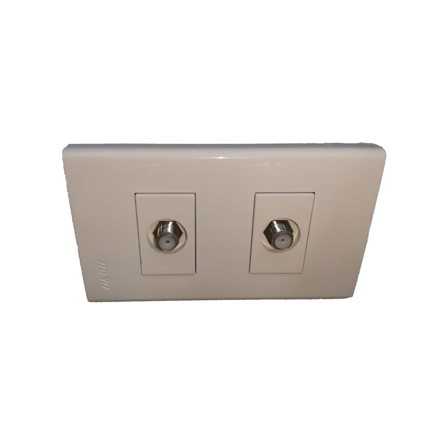 Royu Cable TV Outlet 2 Gang white wall plate with two coaxial cable connectors for TV connections