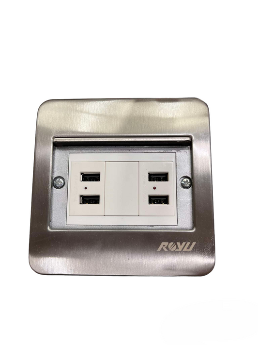 Royu Floor Outlet 4 Port USB Outlet with stainless steel frame and four USB charging ports