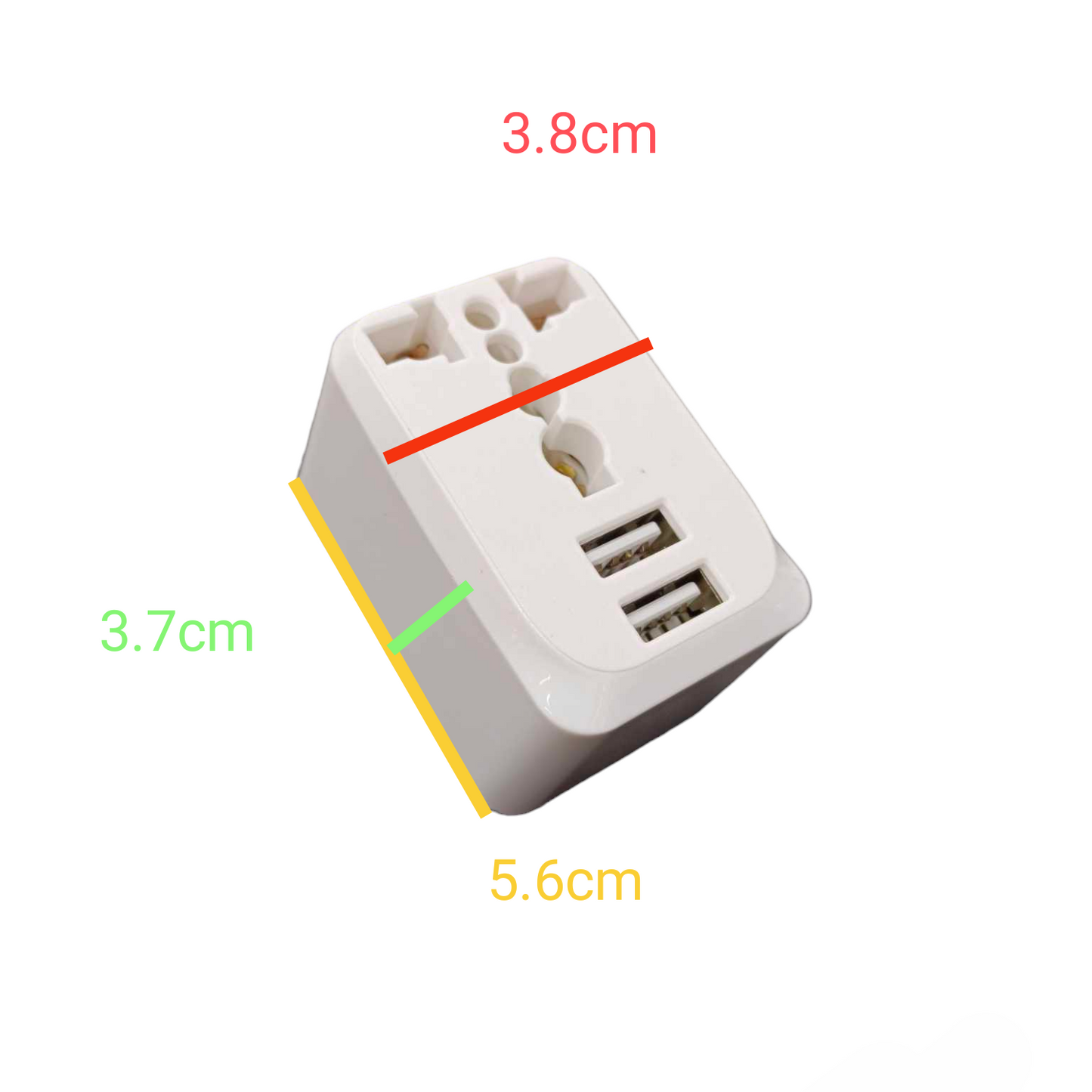 Royu Travel Adaptor with Universal Outlet featuring dual USB ports and compact design