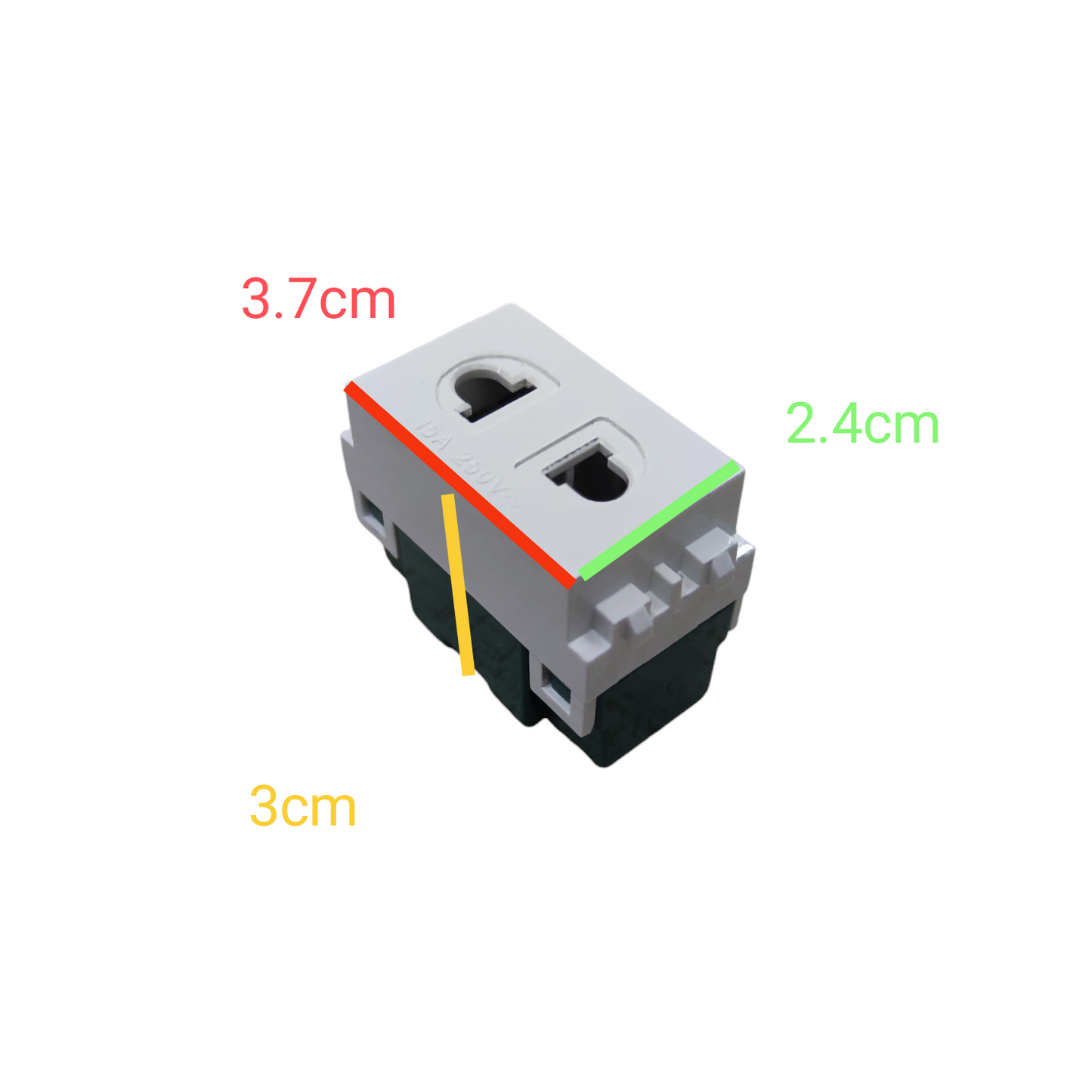 Royu universal outlet 15A 220V white power plug socket with dimensions visible