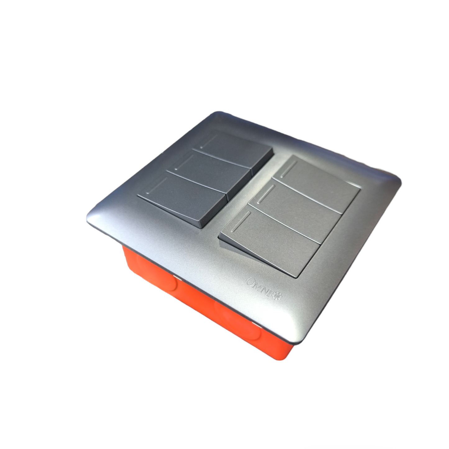 Omni 6 Gang 1 Way Switch with box 16A 250V in silver with orange back box for power control