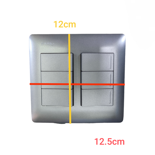 Omni 6 Gang 1 Way Switch with box 16A 250V in silver with six rectangular switches