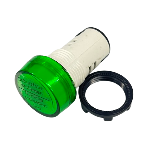 Grippes LED Indicator Lamp 22mm 24V green panel indicator with white housing and black mounting ring